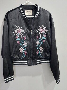 Ashley By 26 International Women's M embroidered black satin sukajan jacket